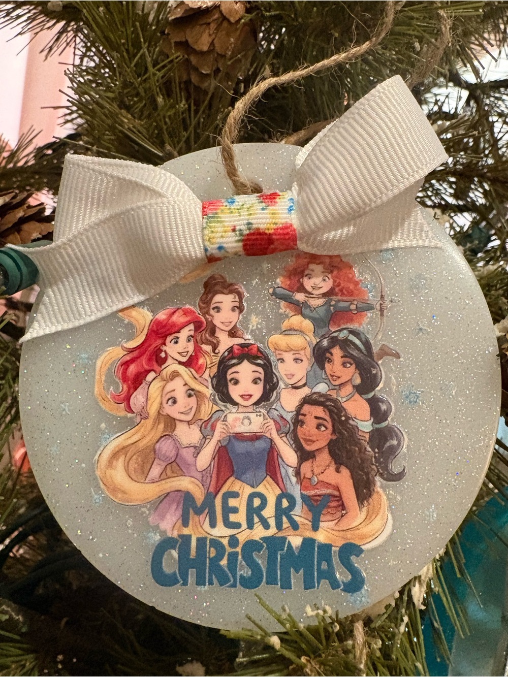 Princess "Merry Christmas" Holiday Ornament - White Glitter